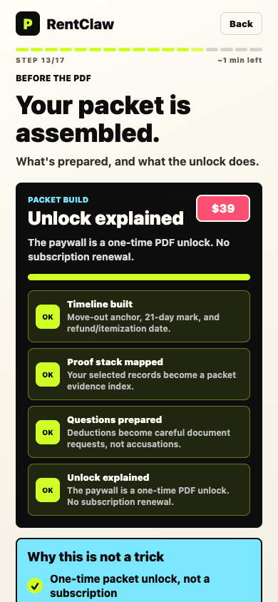 RentClaw assembled packet